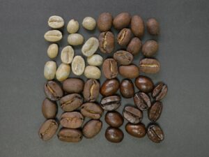 Close-up of roasted brown arabica coffee beans