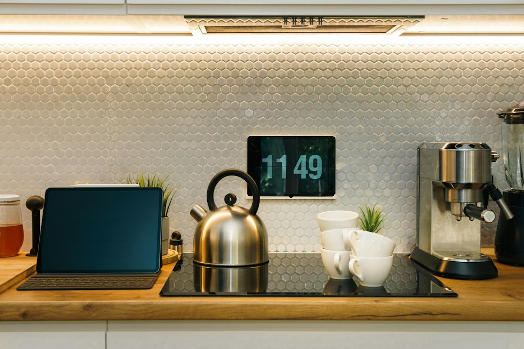 Coffee maker set up in a modern kitchen interior