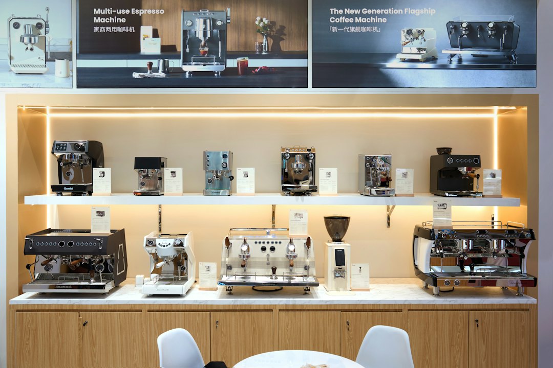 A range of coffee machines and espresso makers on display